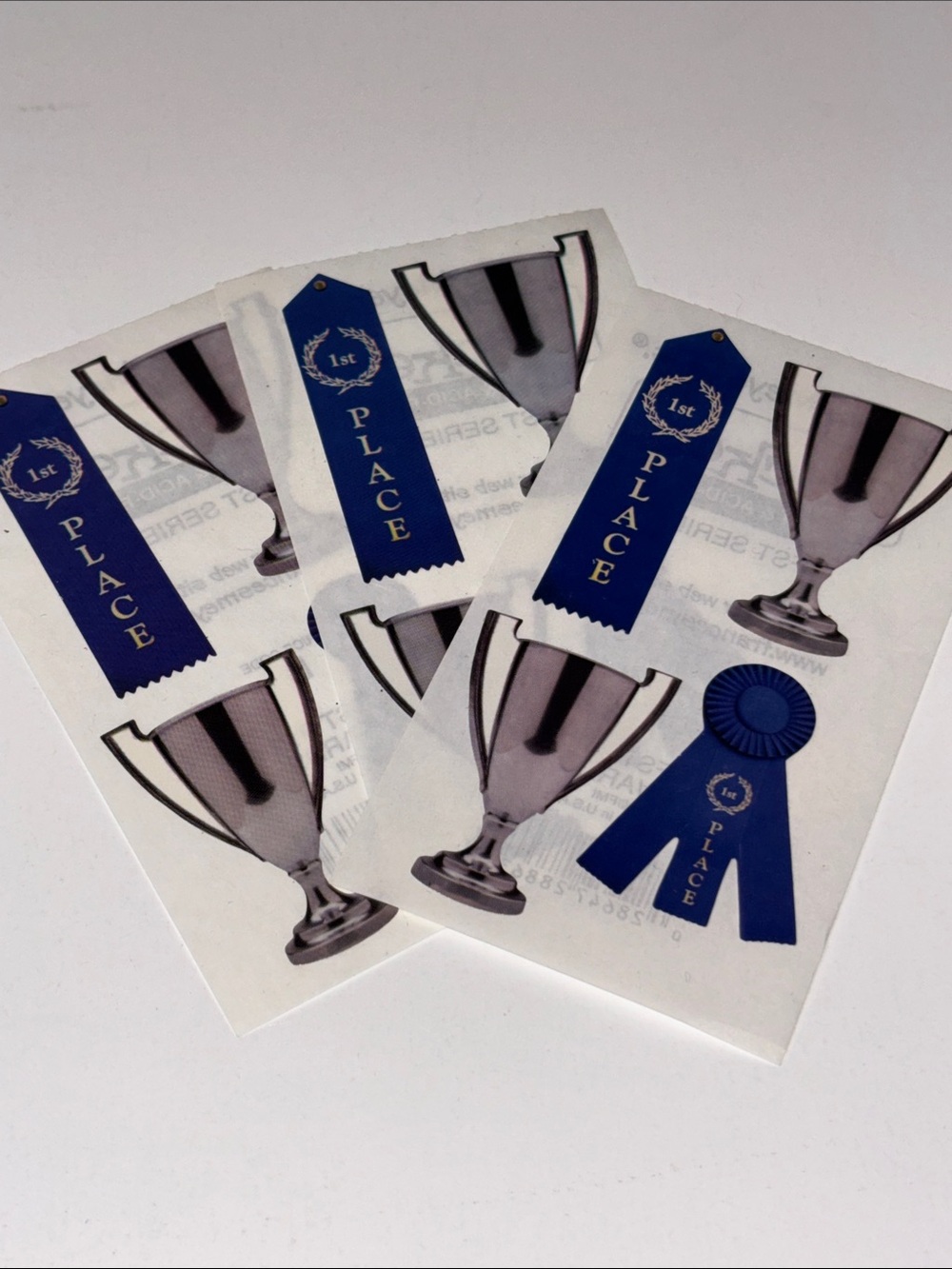 Frances Meyer AWARDS STICKERS SET OF 3 Blue Ribbon and Silver Cup Stickers